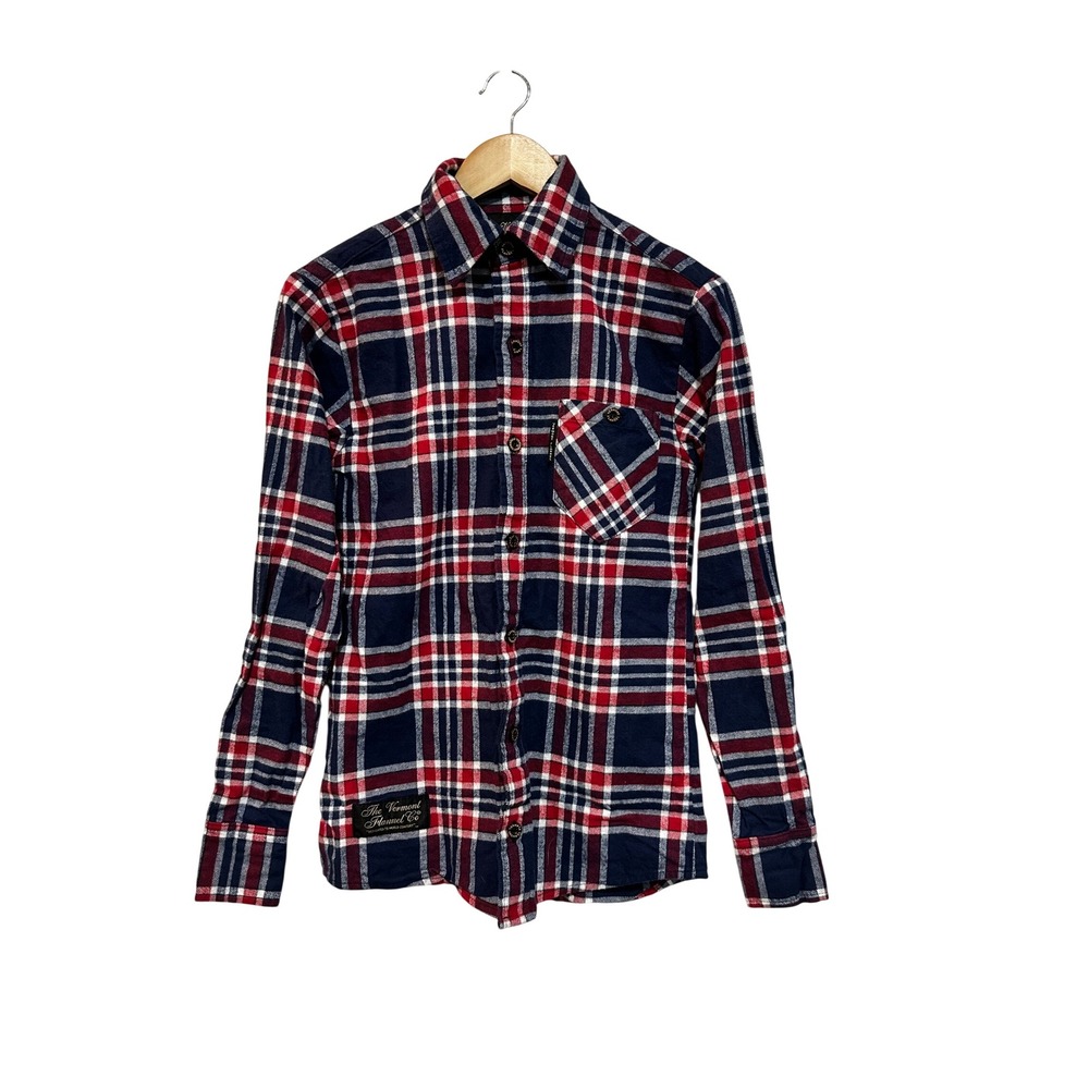 Vermont Flannel Co Red Navy Plaid Organic Cotton Button Down Shirt XS